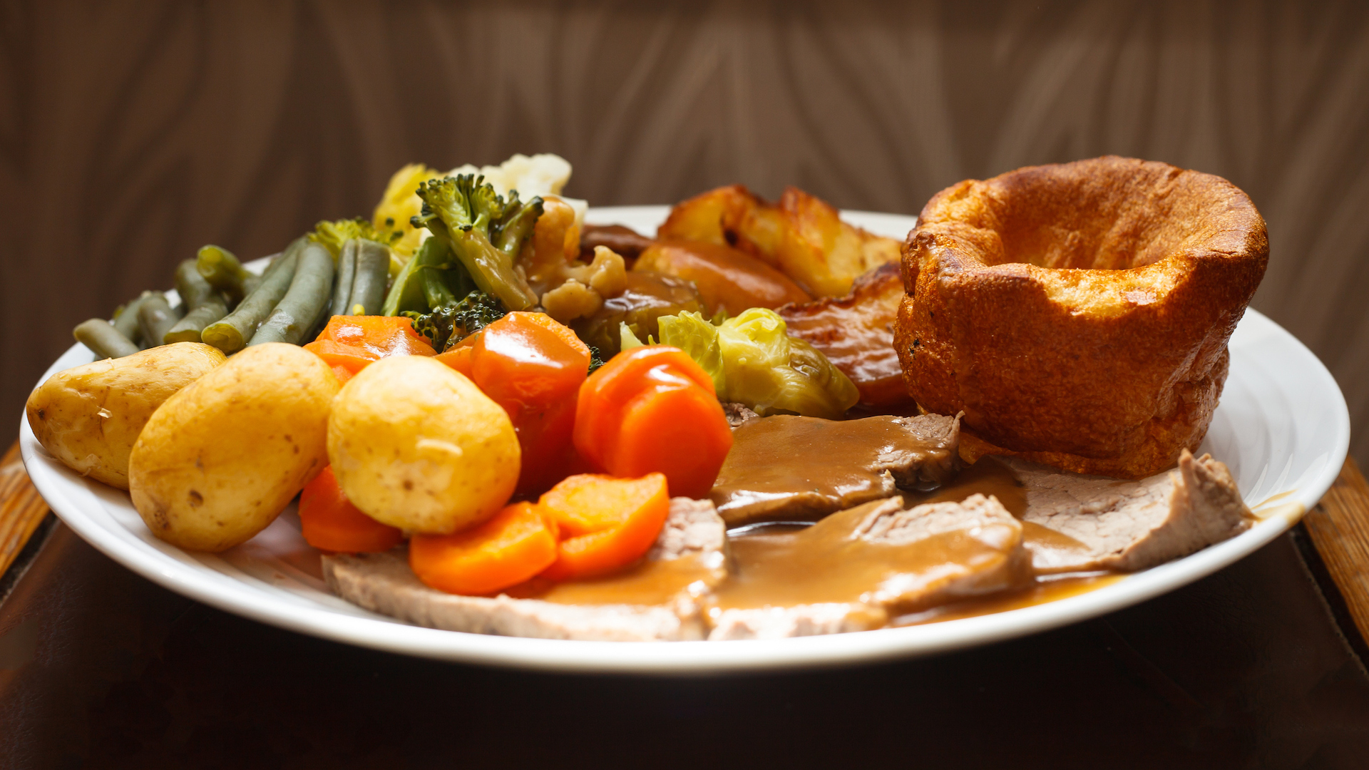 Roast beef dinner with Yorkshire pudding
