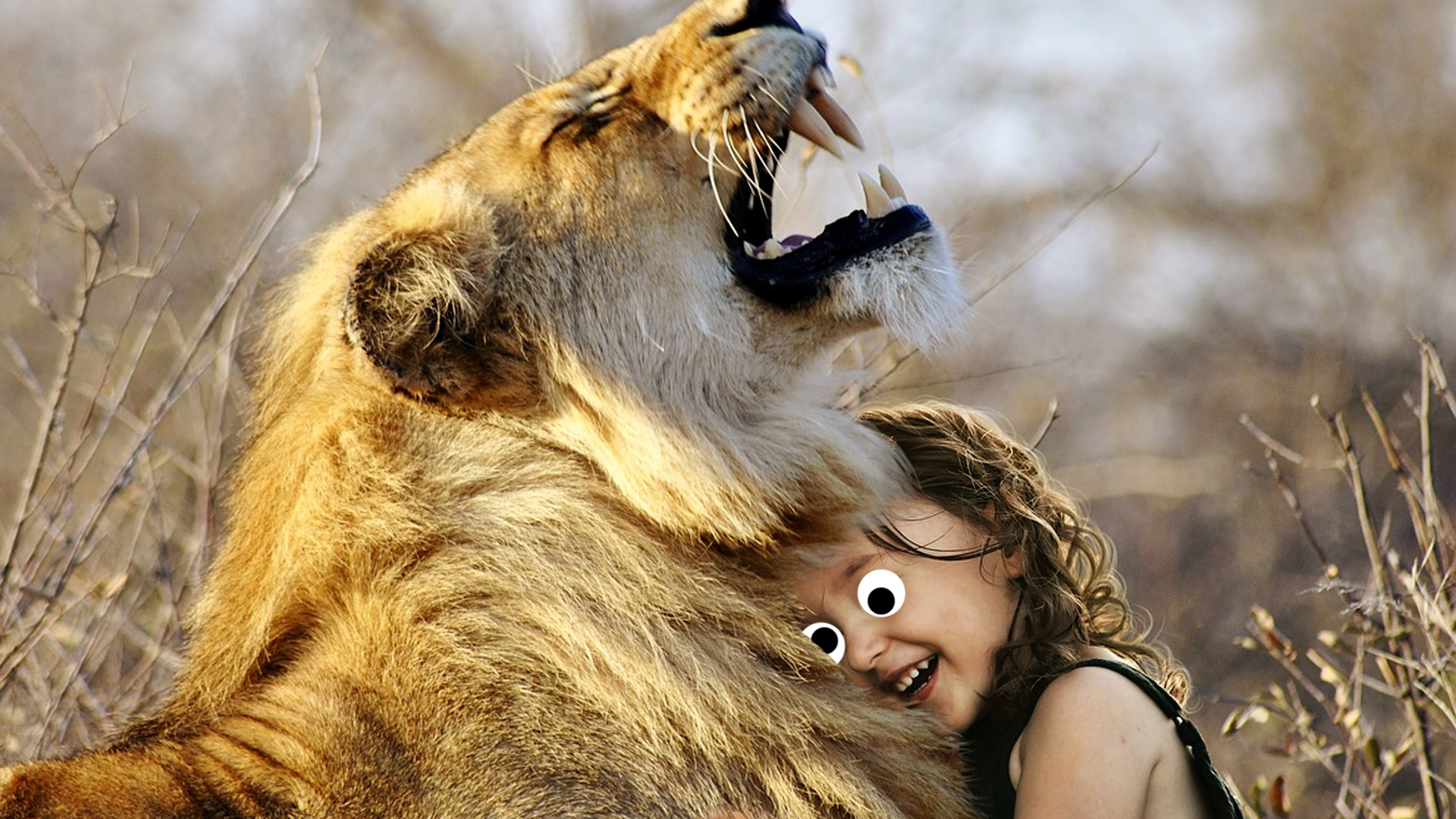A child and their BBF, which happens to be a lion