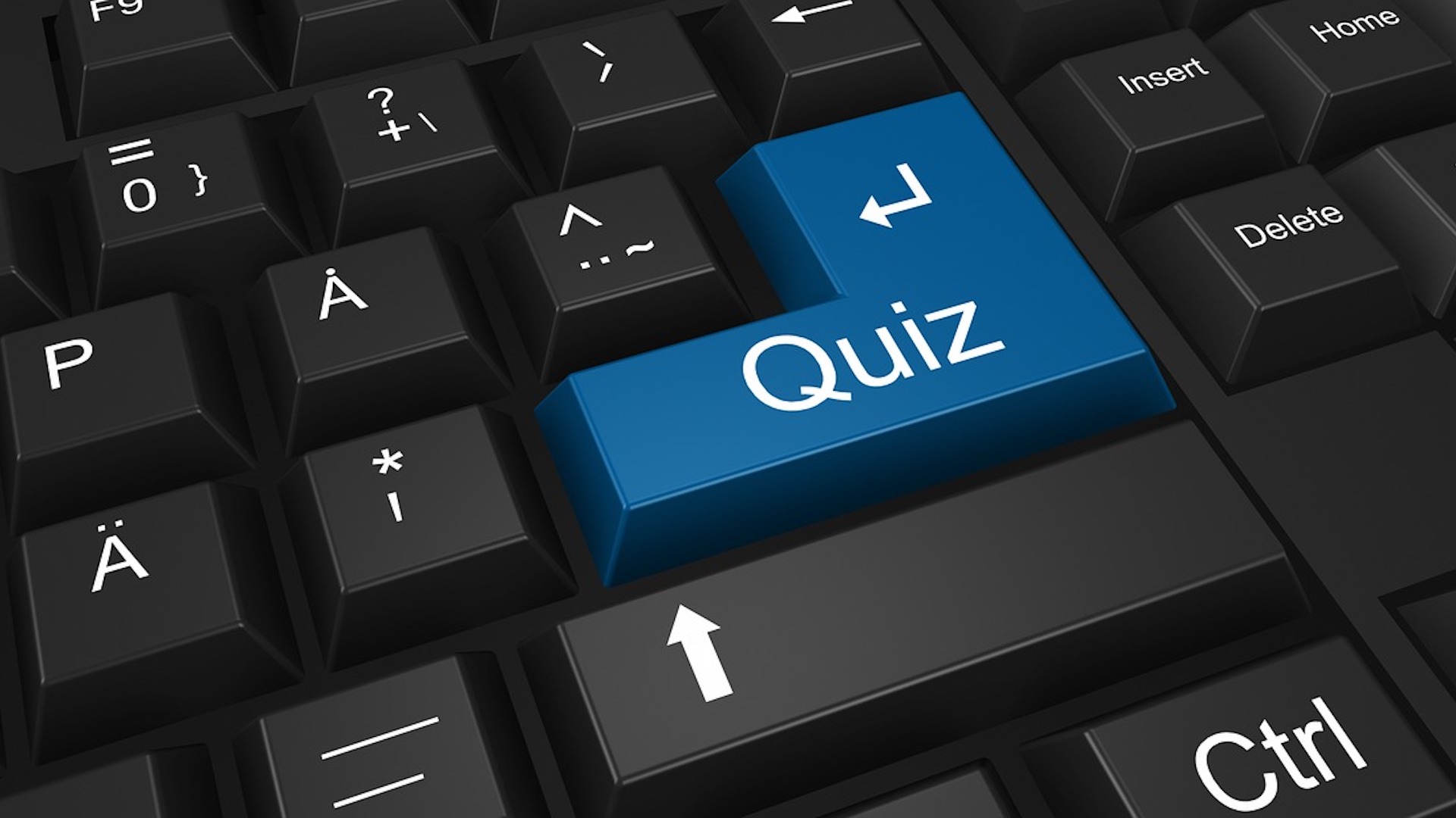 A computer keyboard with a key which says 'quiz'