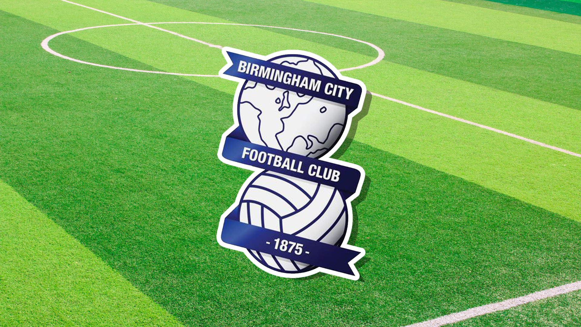 Birmingham City's badge set against a football pitch