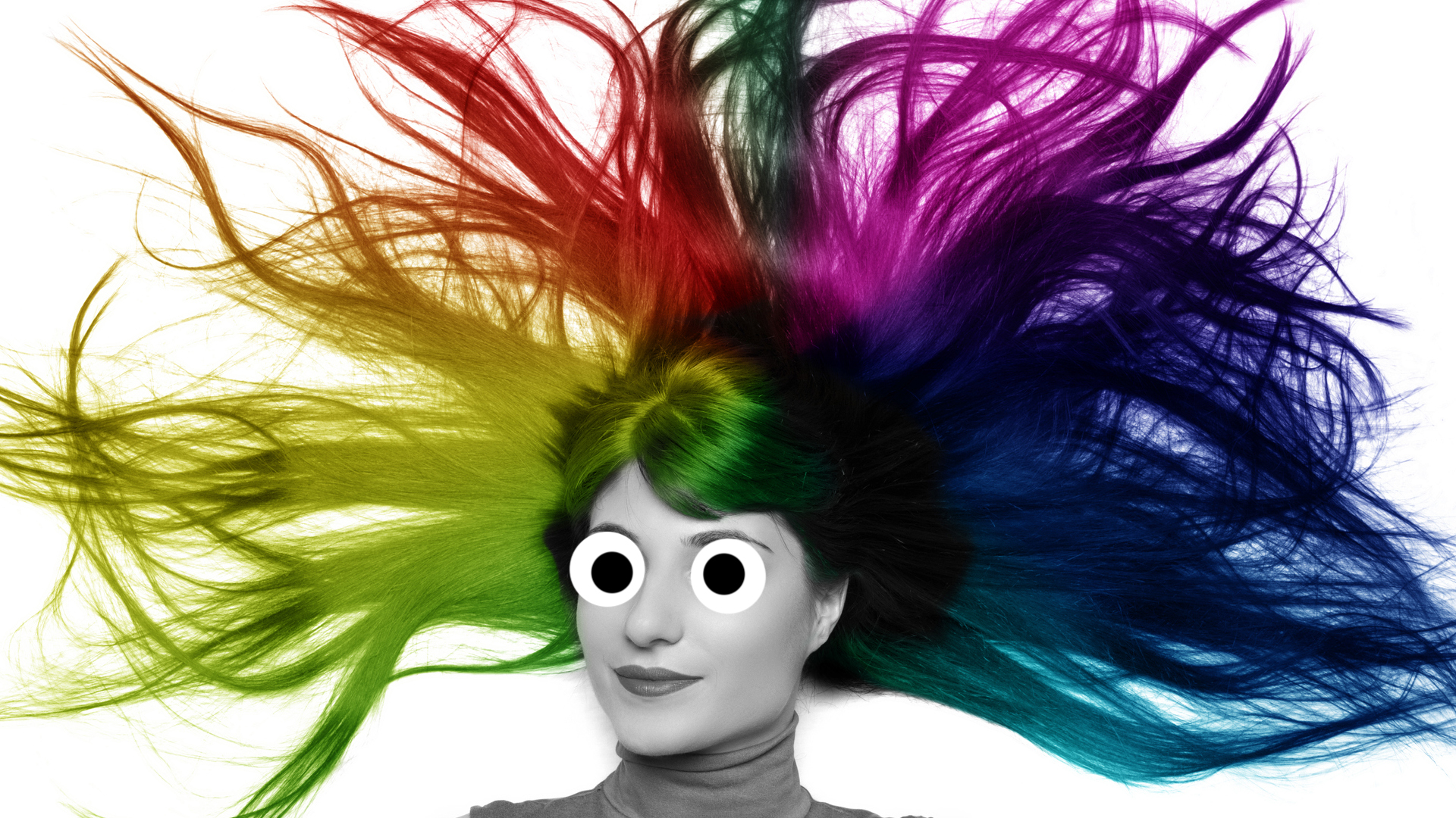 A woman with multi-coloured hair