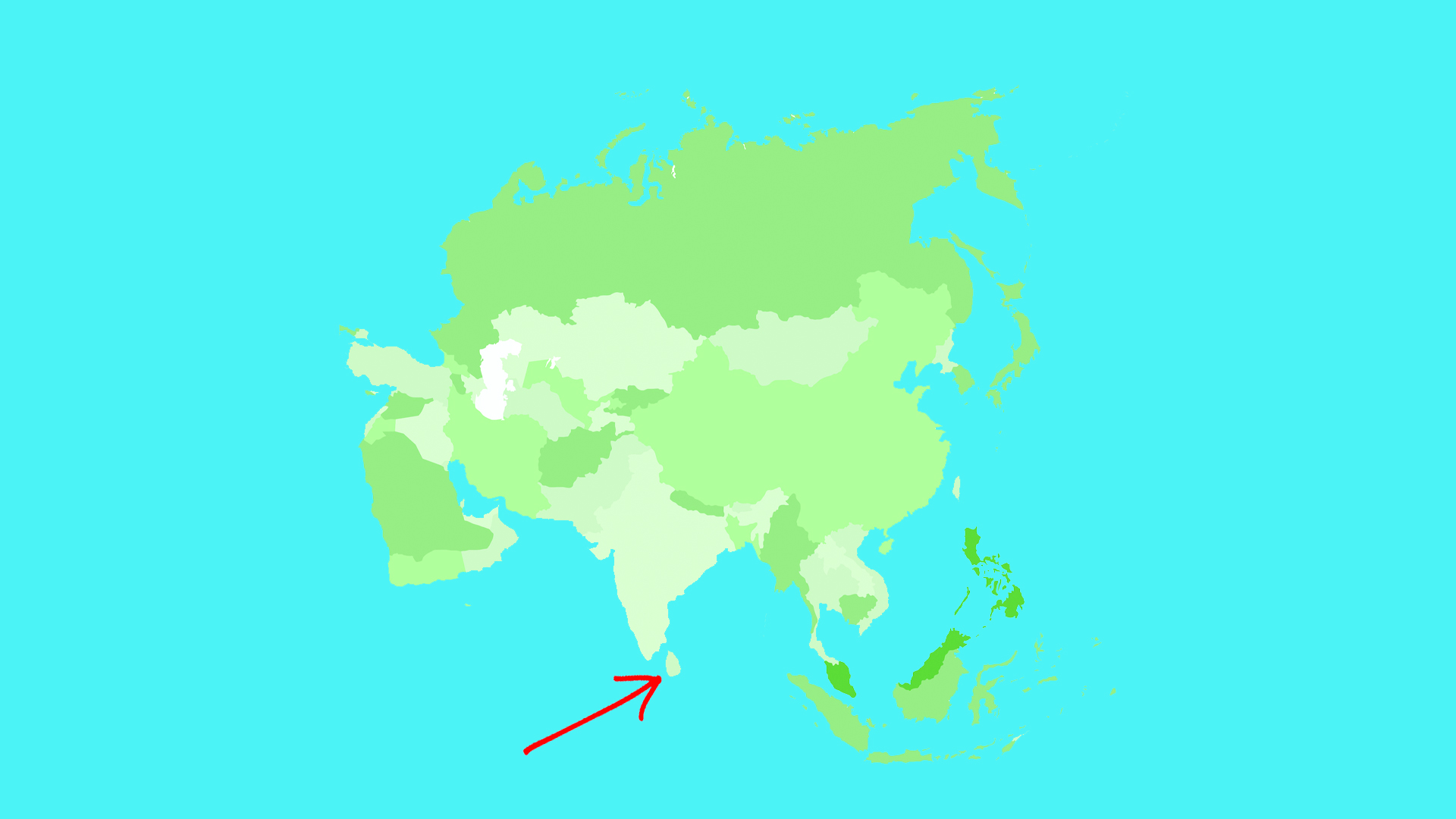 A map of Asia with an arrow pointing to an island off the coast of India