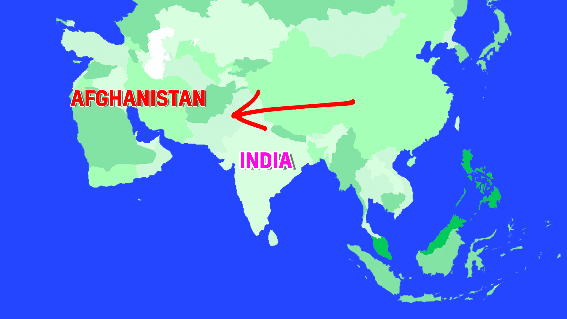 Which country is between Afghanistan and India?