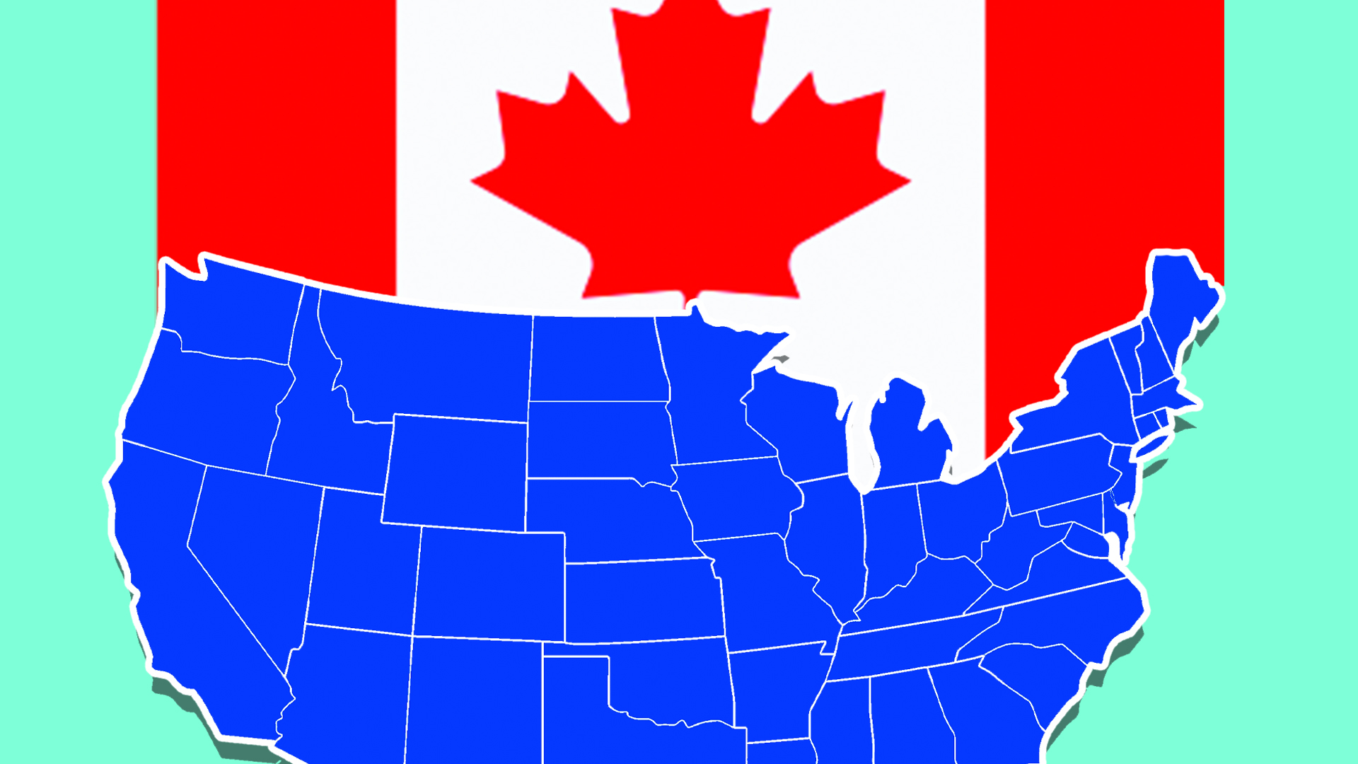 A map of the USA and the Canada flag