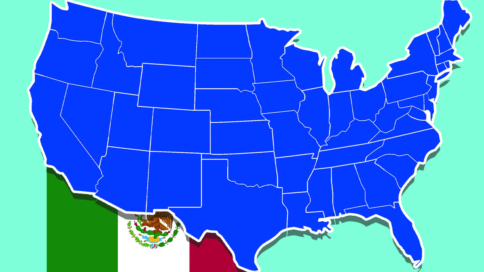 A map of the USA and the flag of Mexico