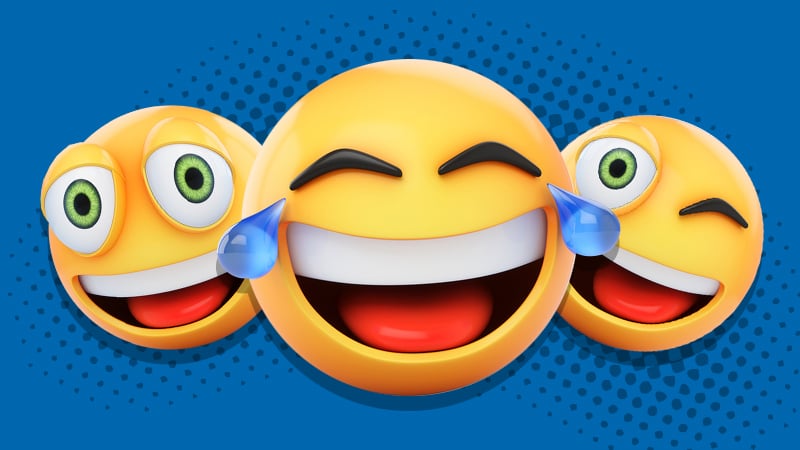 Three laughing emojis in front of a blue background