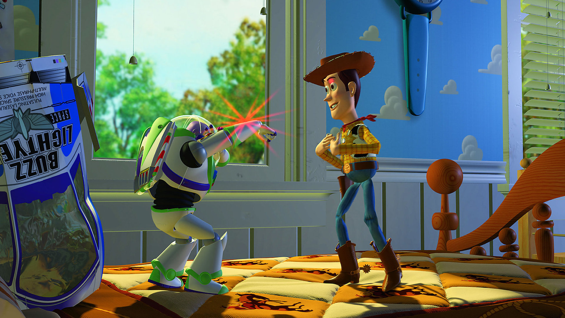 Buzz and Woody in Toy Story 