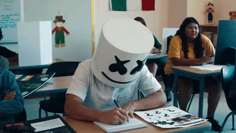 Marshmello sitting an exam