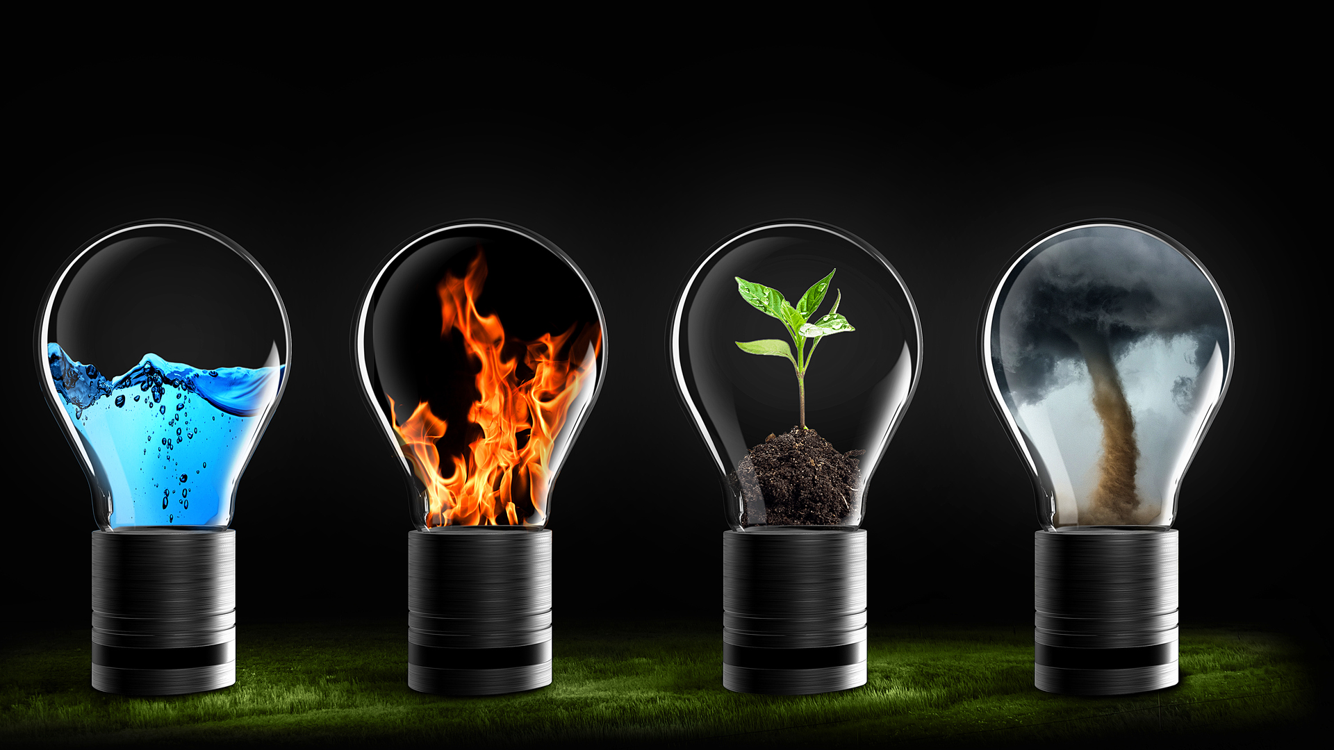 Four elements encased in tiny lightbulbs