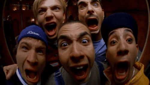 Backstreet Boys screaming at a camera