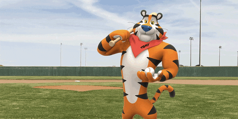 Tony the Tiger tries to play baseball