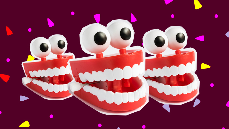 Three chattering joke teeth