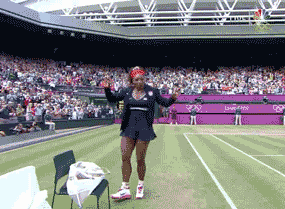 Serena Williams dancing on the tennis court