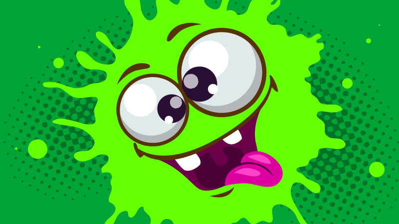 A smiling slime on a green background