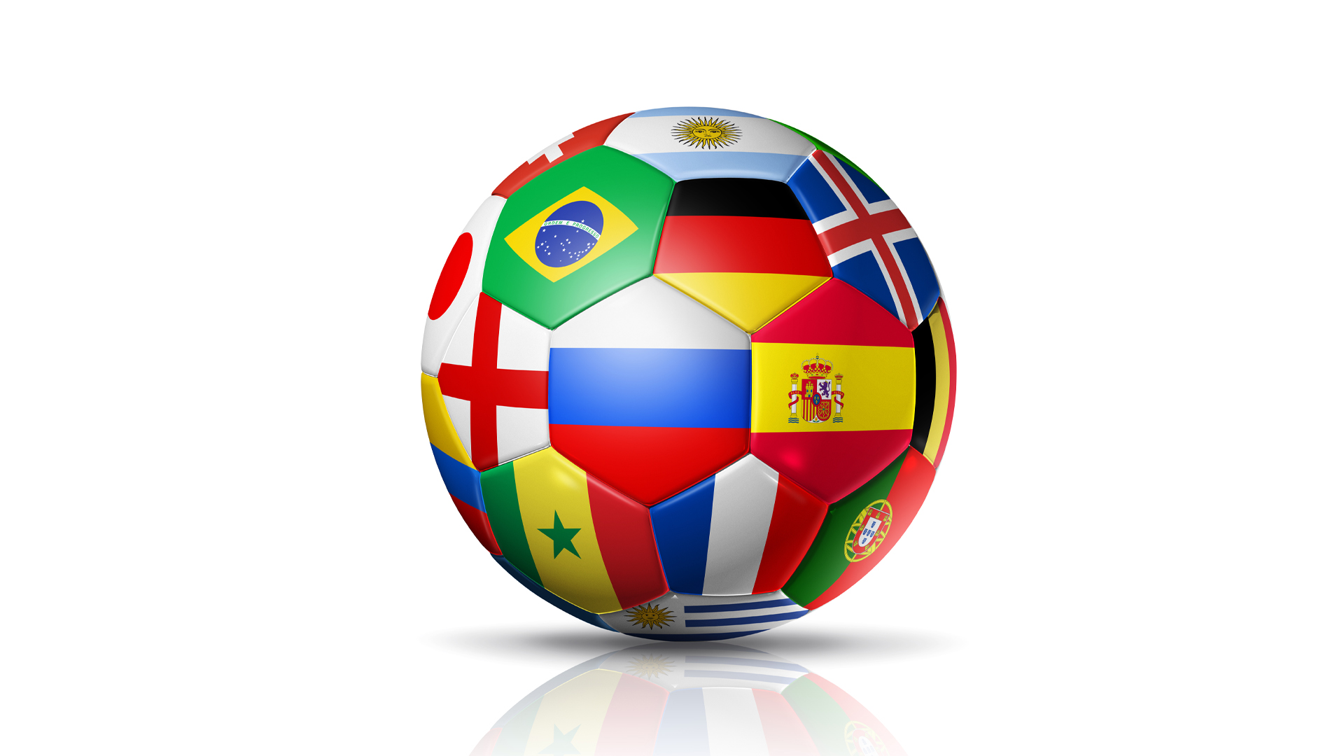A football decorated with lots of International flags
