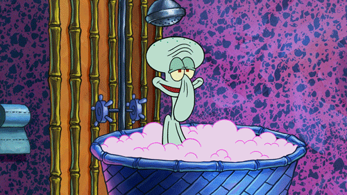 Squidward Tentacles takes a bubble bath