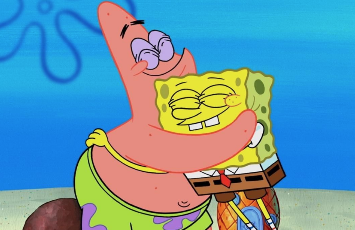Patrick and SpongeBob hugging
