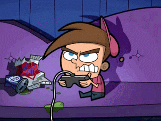 Gif of Timmy from The Fairly OddParents playing videogames