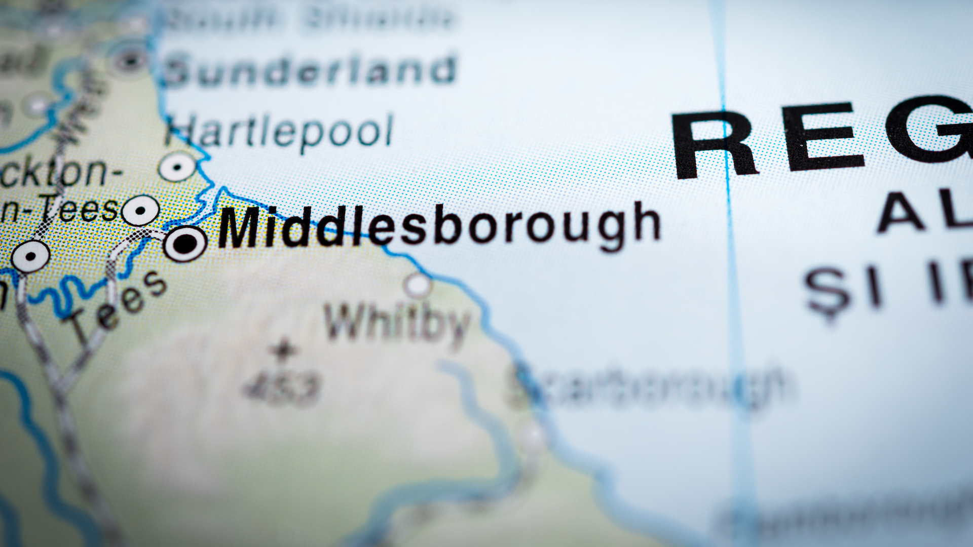 A map highlighting the town of Middlesborough 