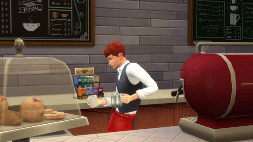 A man spilling coffee in The Sims