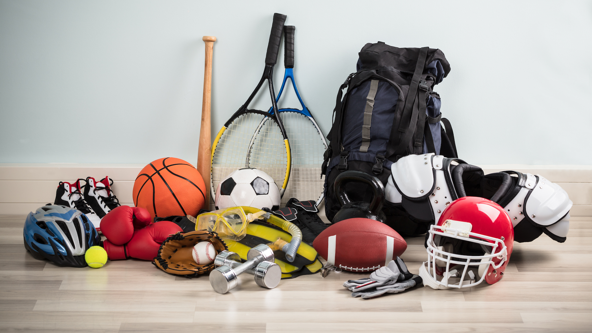 A selection of sports equipment
