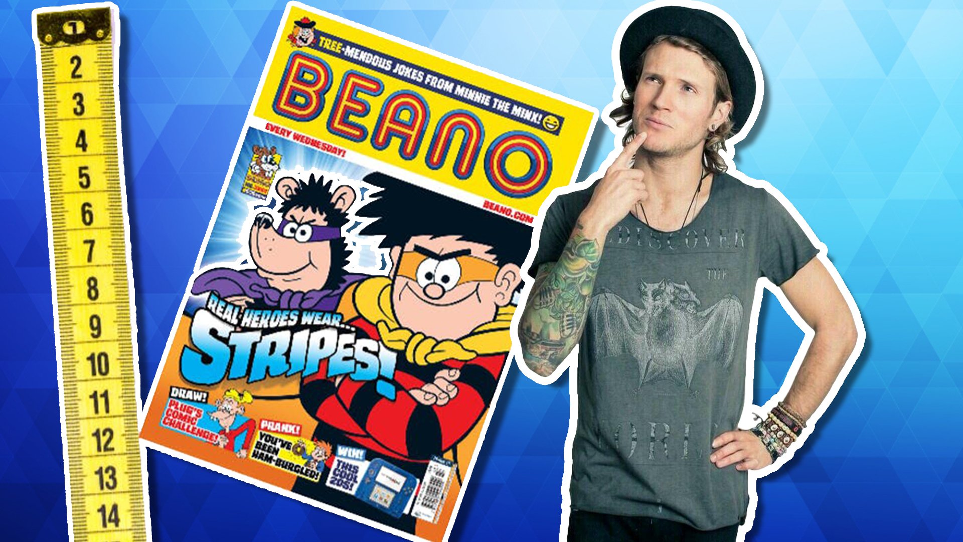 Dougie standing against a copy of the Beano