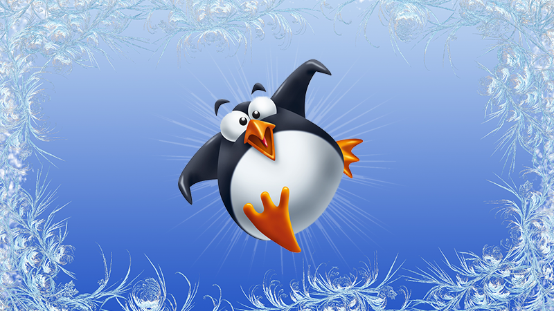A penguin jumping with a blue background
