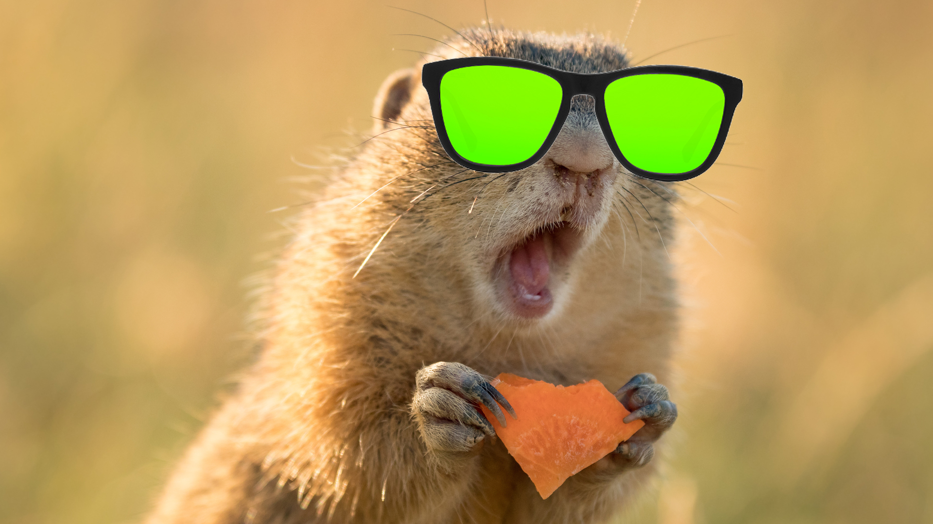 A surprised squirrel wearing sunglasses 
