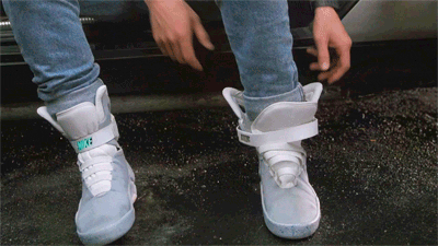 Marty McFly puts on his futuristic boots