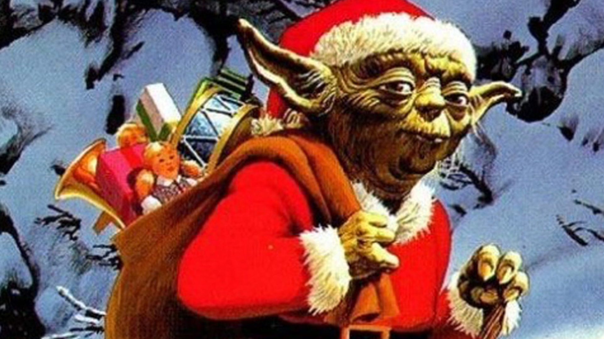 Yoda dressed as Santa Claus