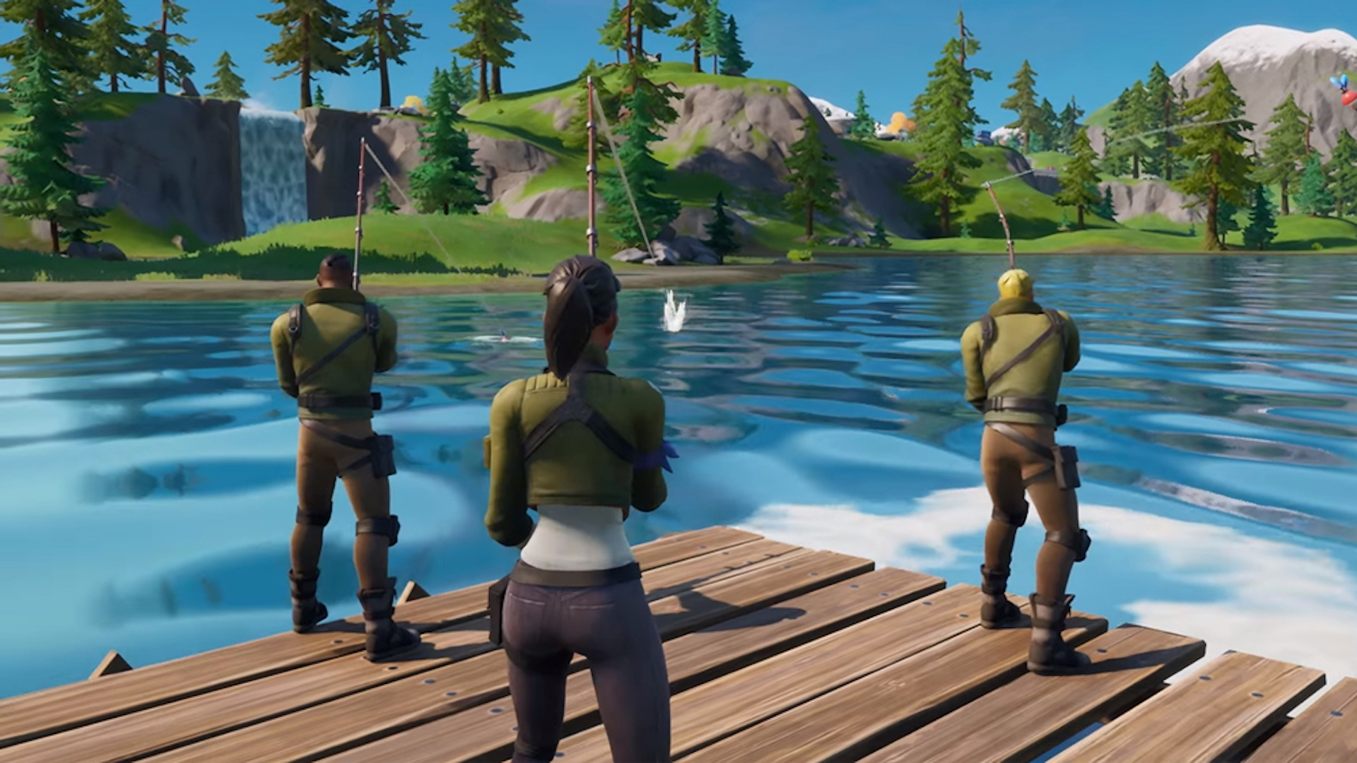 Fortnite characters standing on a pier