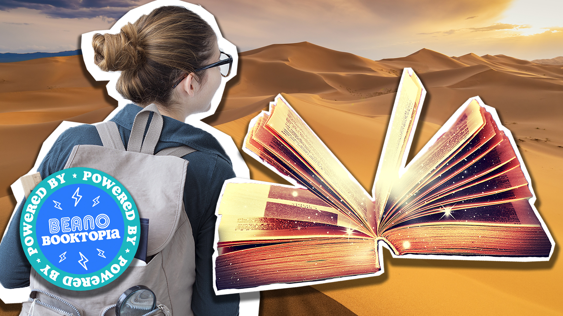 Girl, adventure book and desert