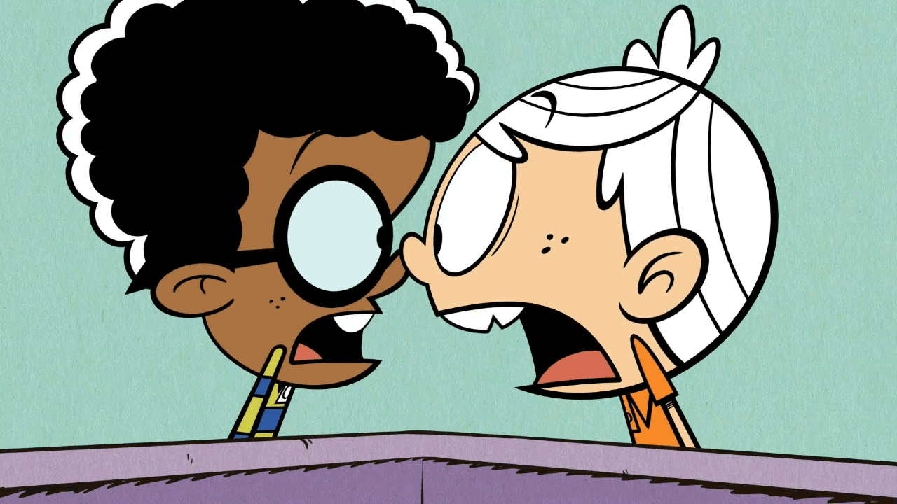 Clyde McBride and Lincoln Loud shouting at each other in surprise