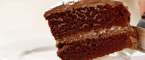 A slice of gooey chocolate cake