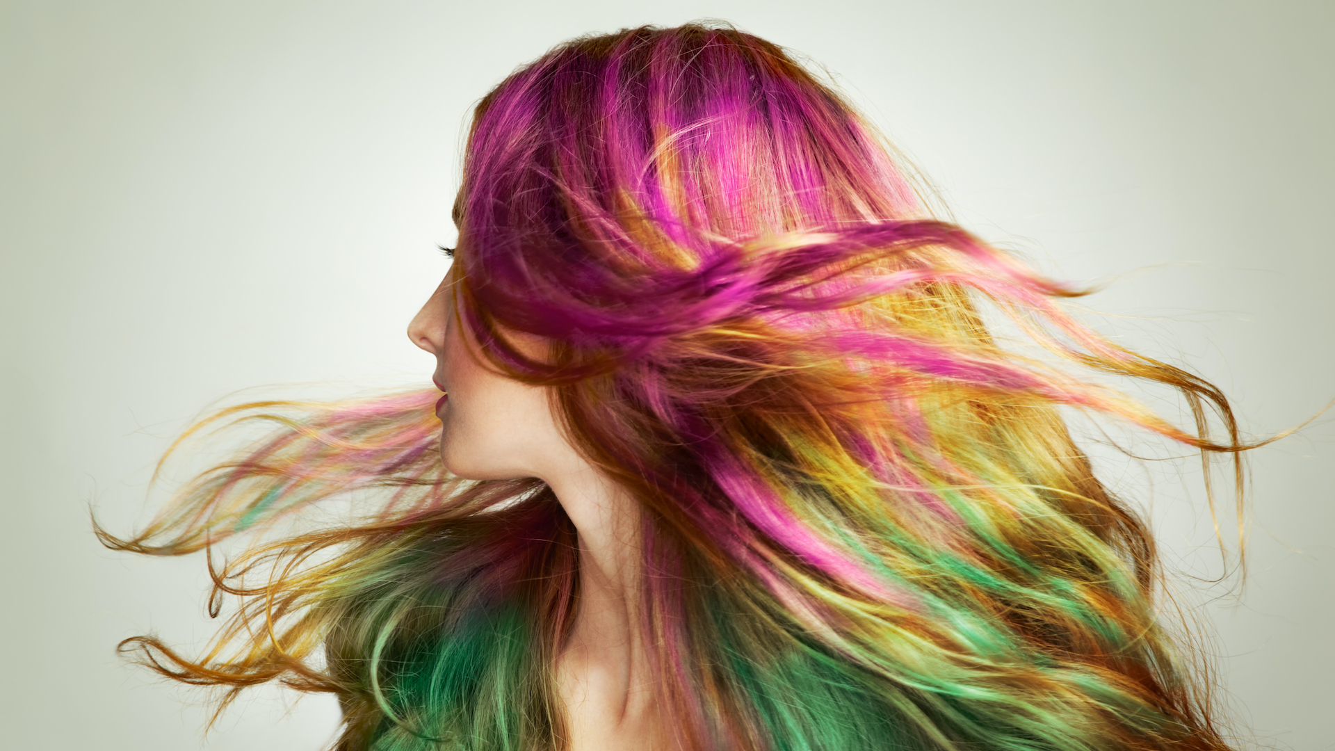 A model shows off her multi-coloured hair