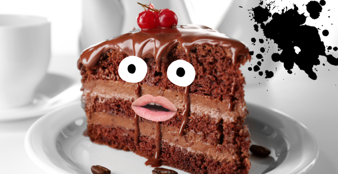 confused looking chocolate cake