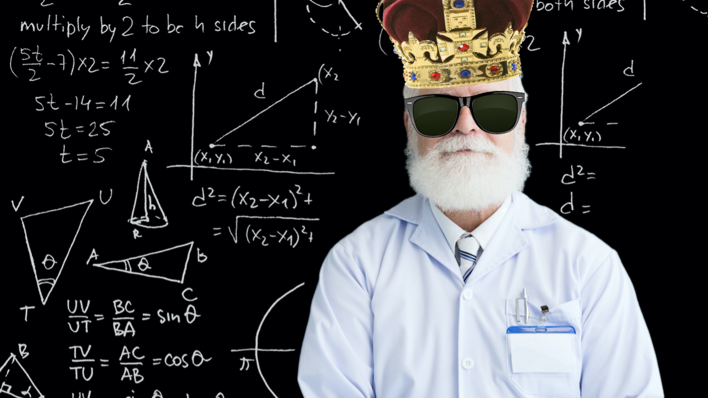 A mathematician wearing a crown