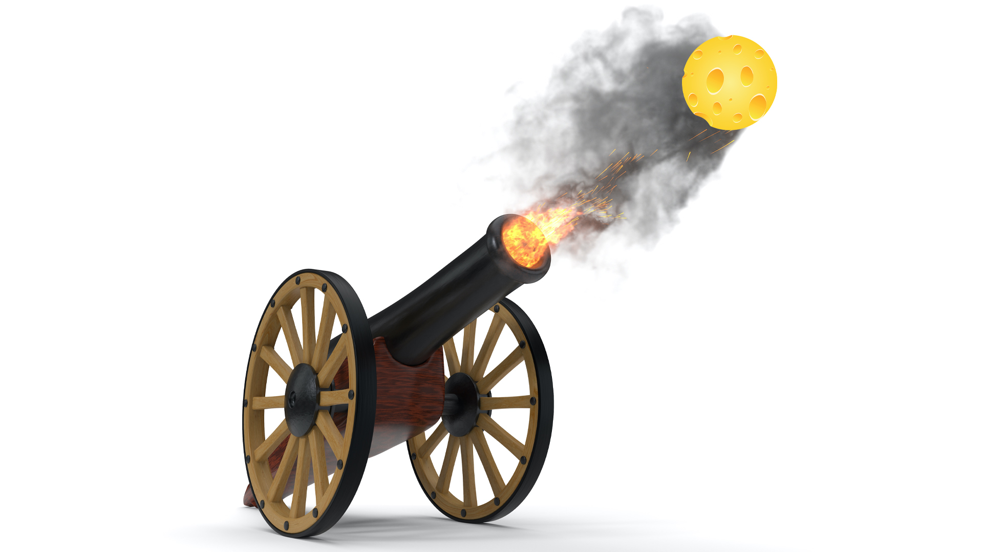 A cannon firing a ball of cheese