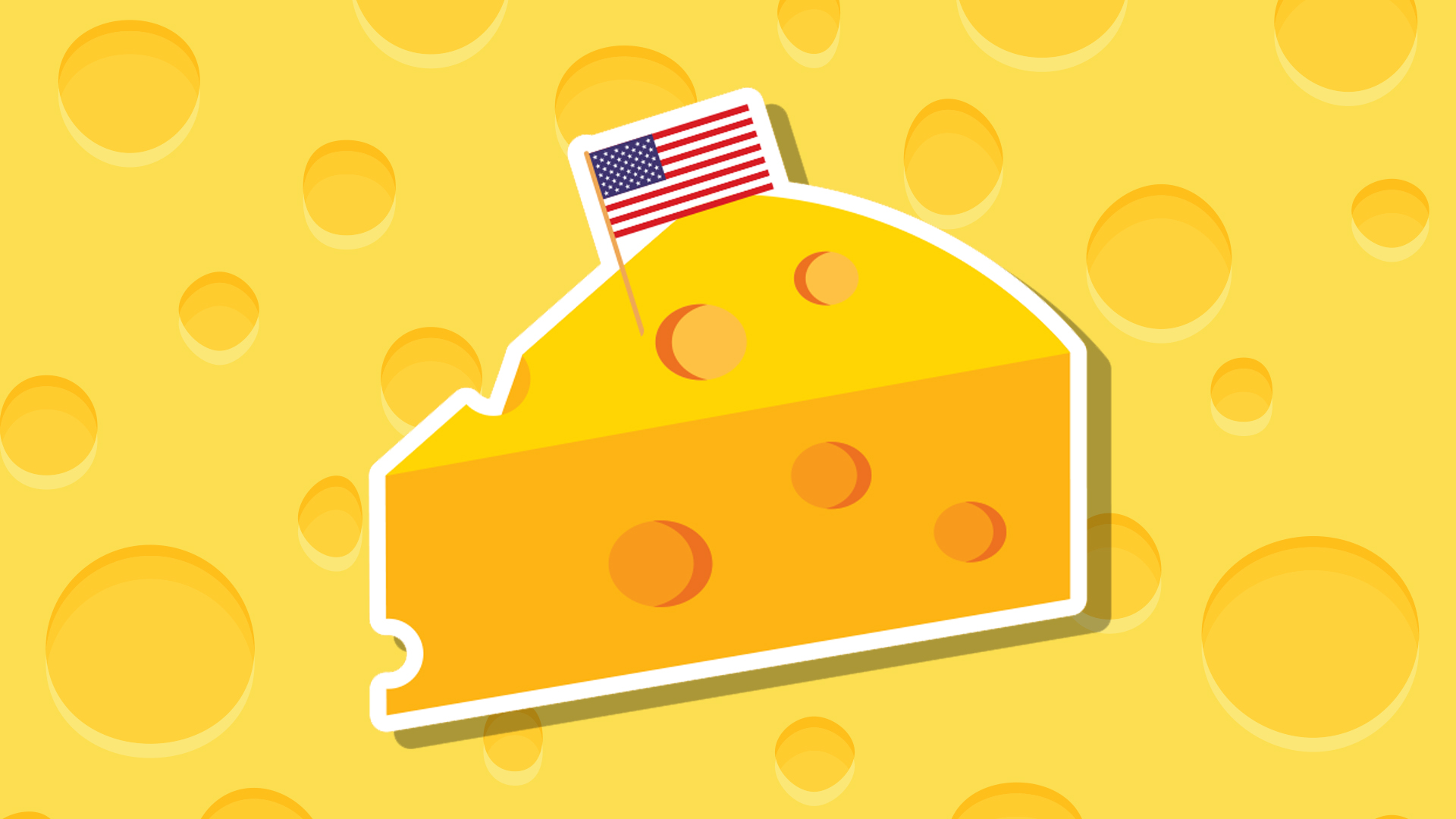 A wedge of cheese with the USA flag stuck on top