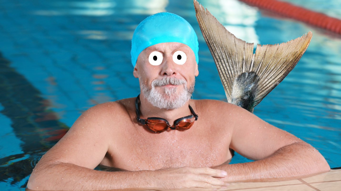 A male mermaid in a local swimming pool 