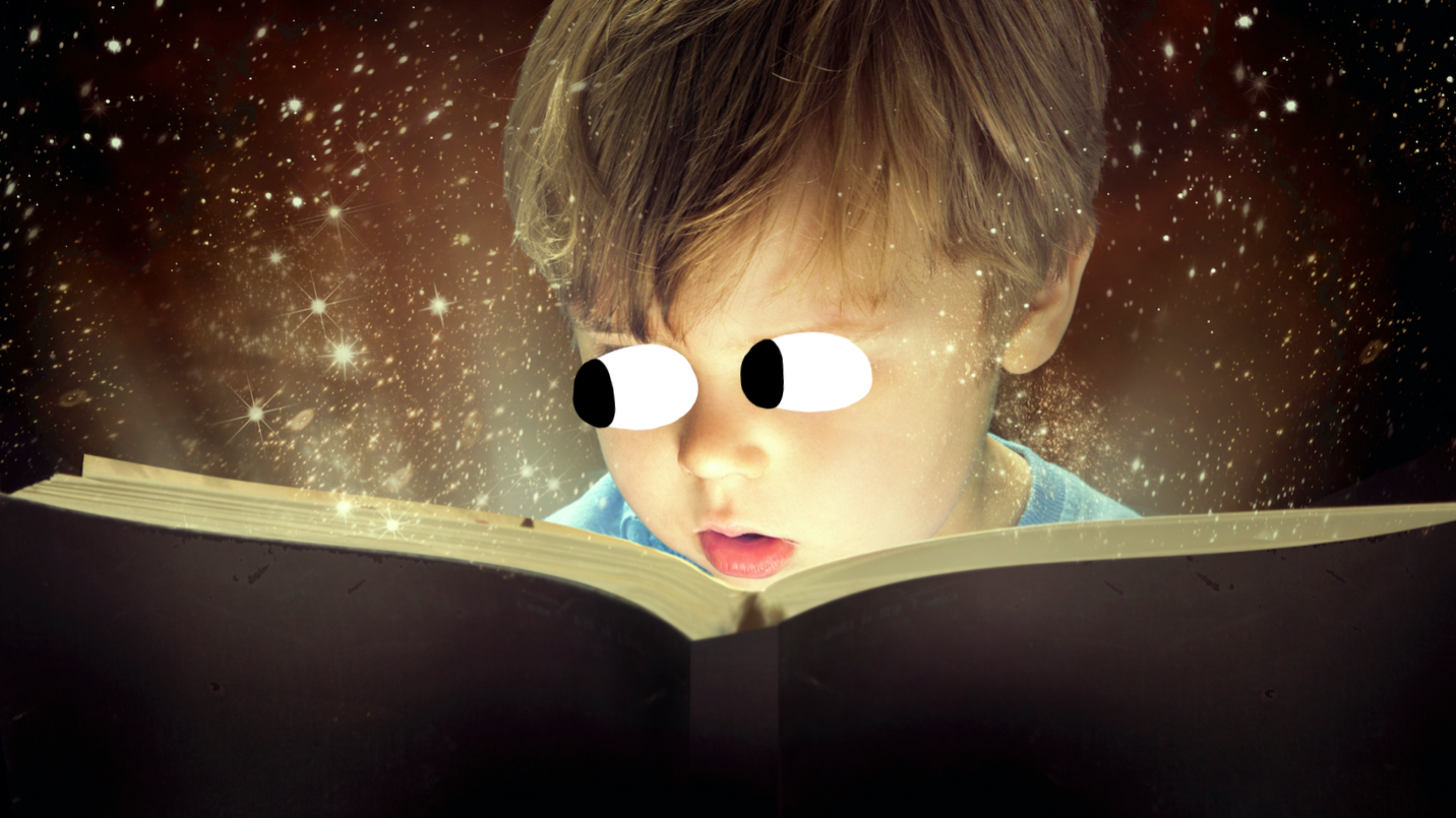 A child reading a magical book