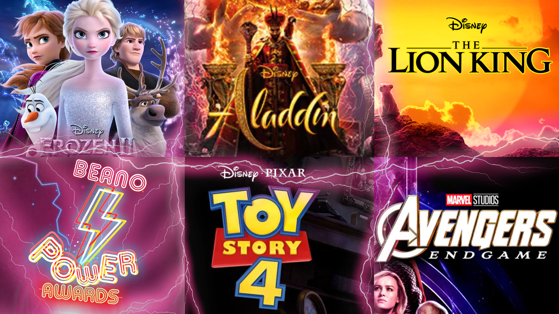 Frozen 2, Aladdin, The Lion King, Beano Power Awards, Toy Story 4, Avengers: Endgame
