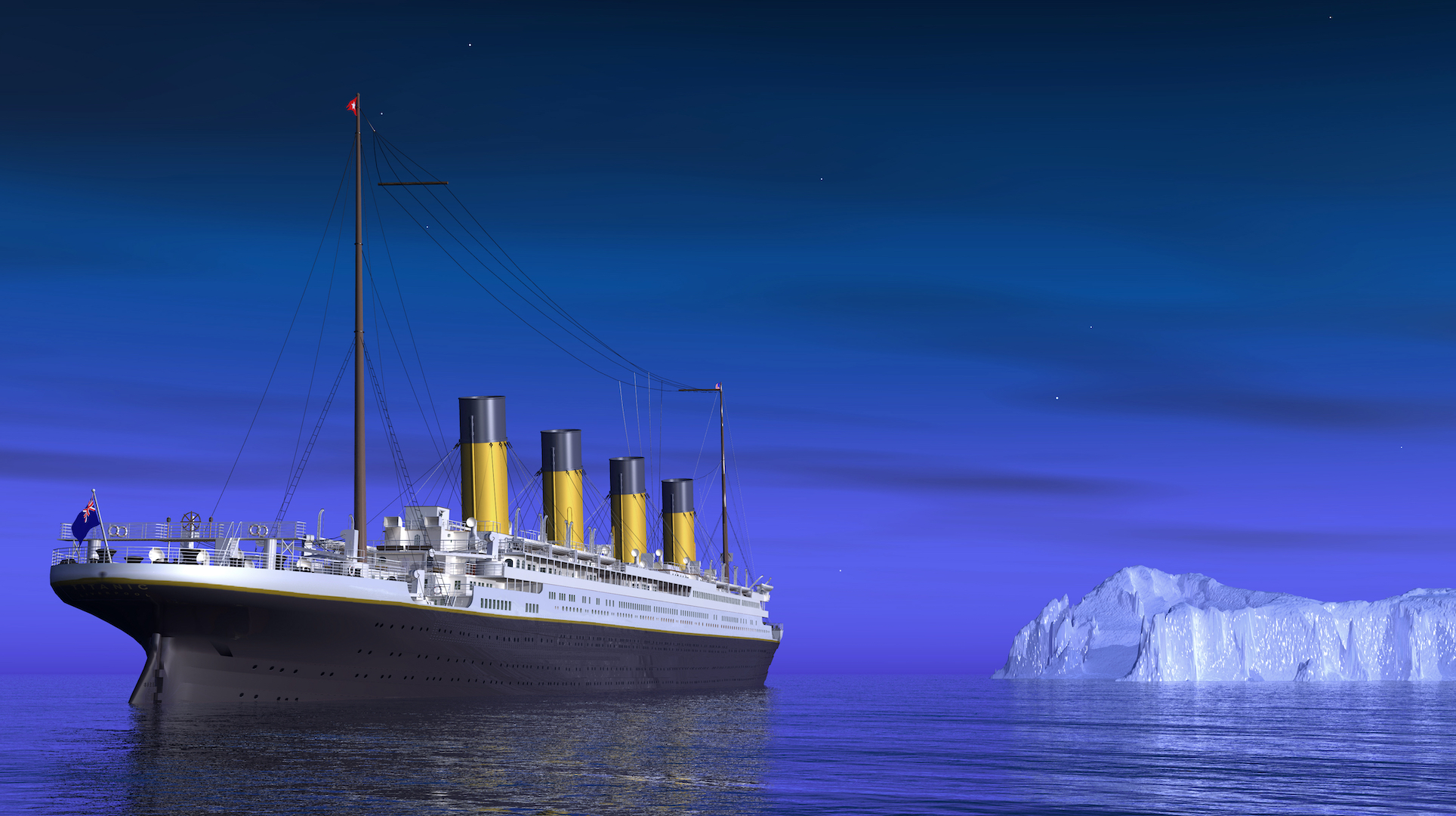A ship sailing towards an iceberg
