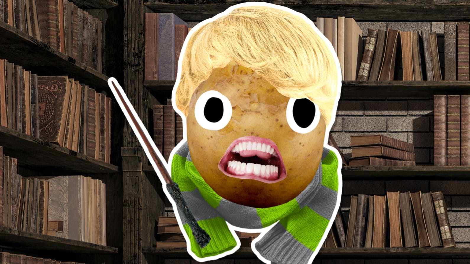 A potato dressed up to look like Draco Malfoy