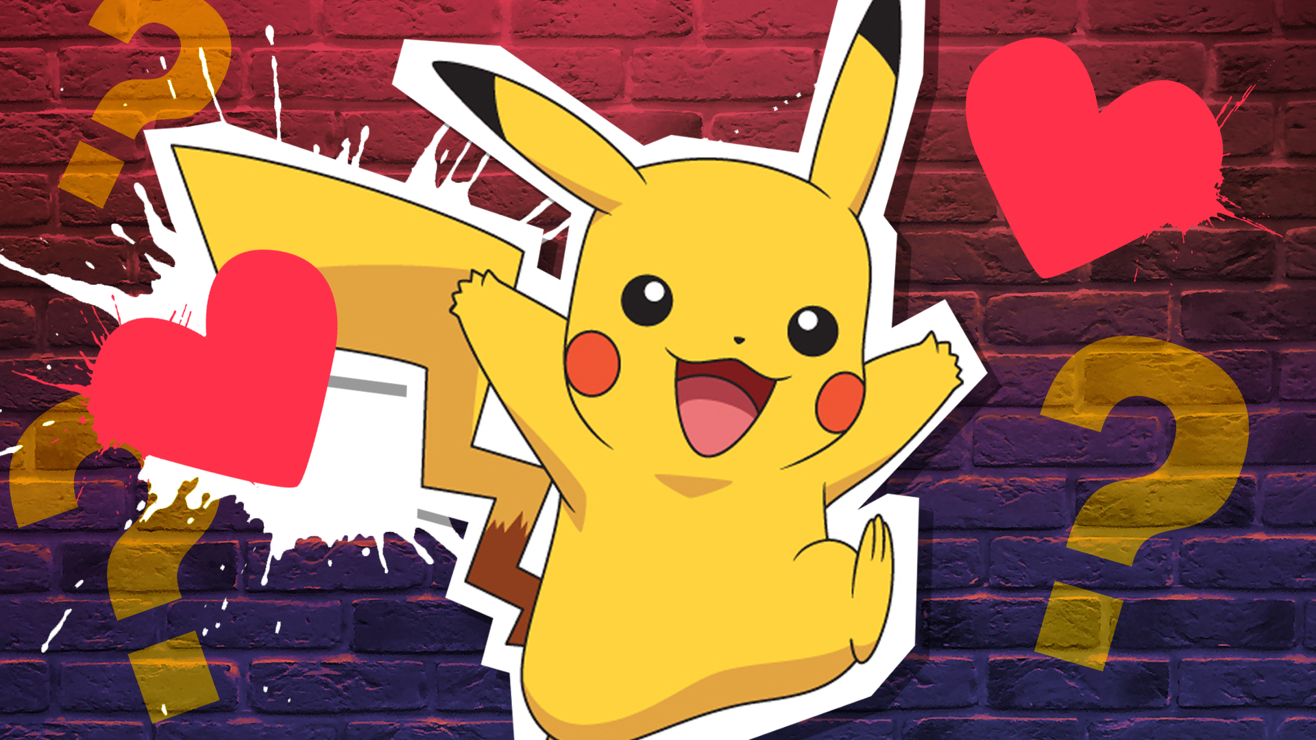 Pikachu surrounded by hearts and question marks