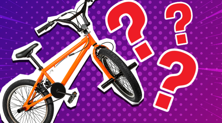 Bike and question marks on purple background