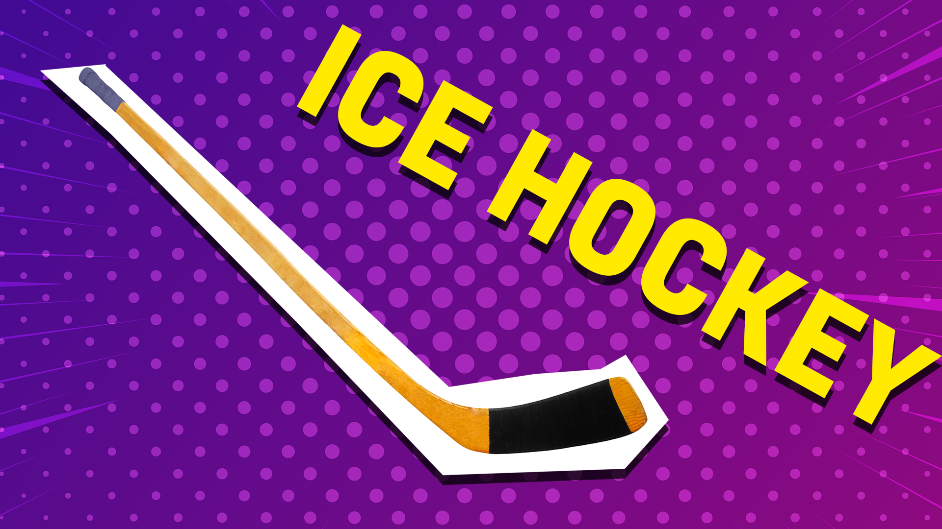 Hockey stick with the words ice hockey on a purple background