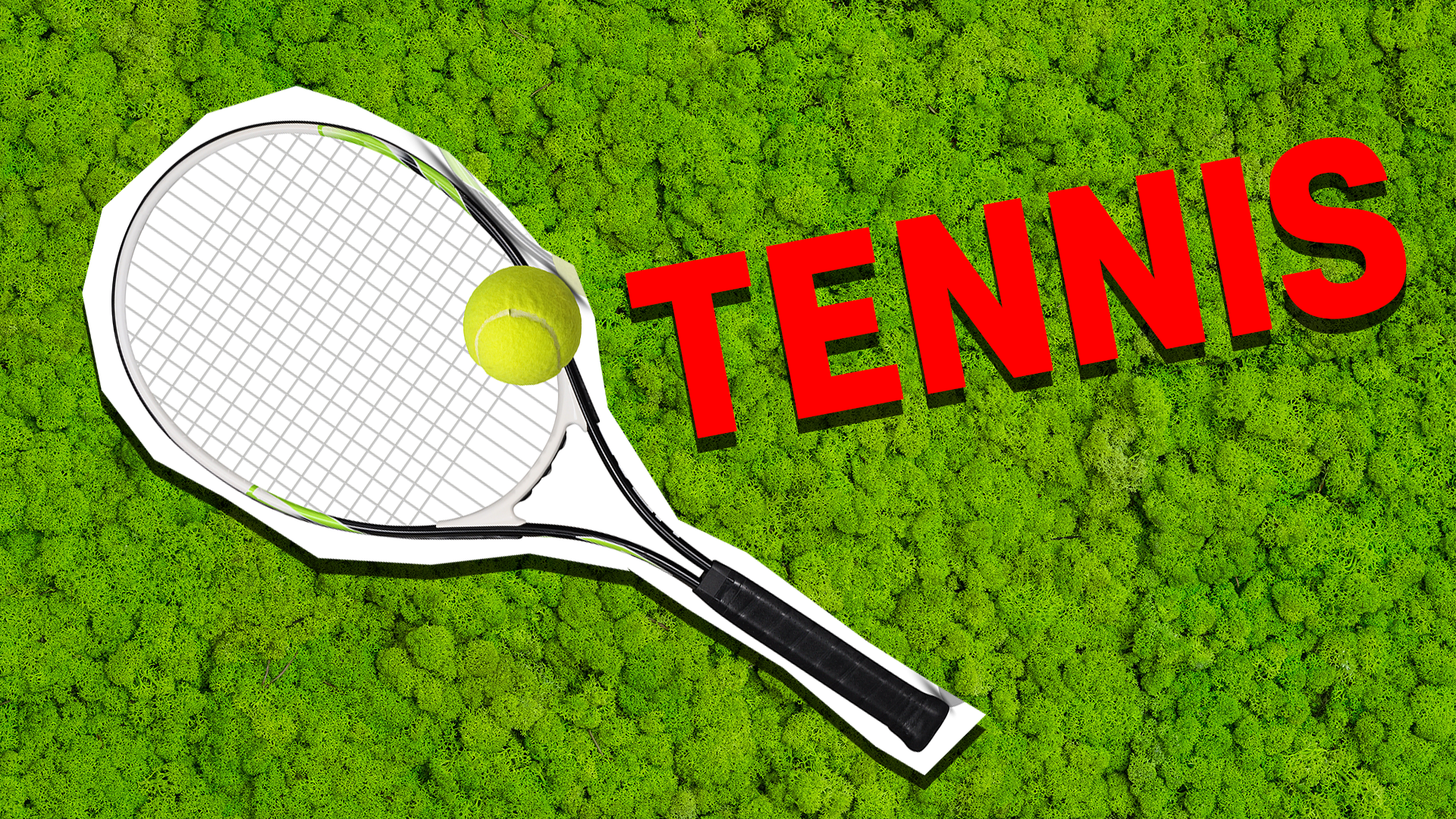Tennis racket ball with the word tennis on a green background
