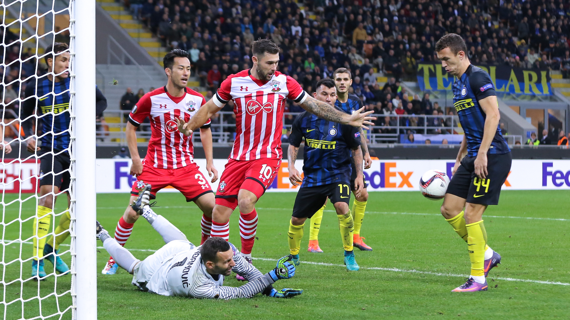 Samir Handanovic saves goal during the football match versus FC Inter 