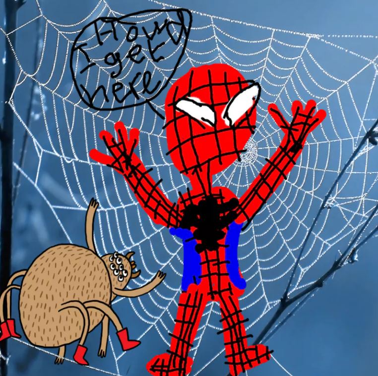 Spiderman stuck in a spiders web - Complete the Drawing